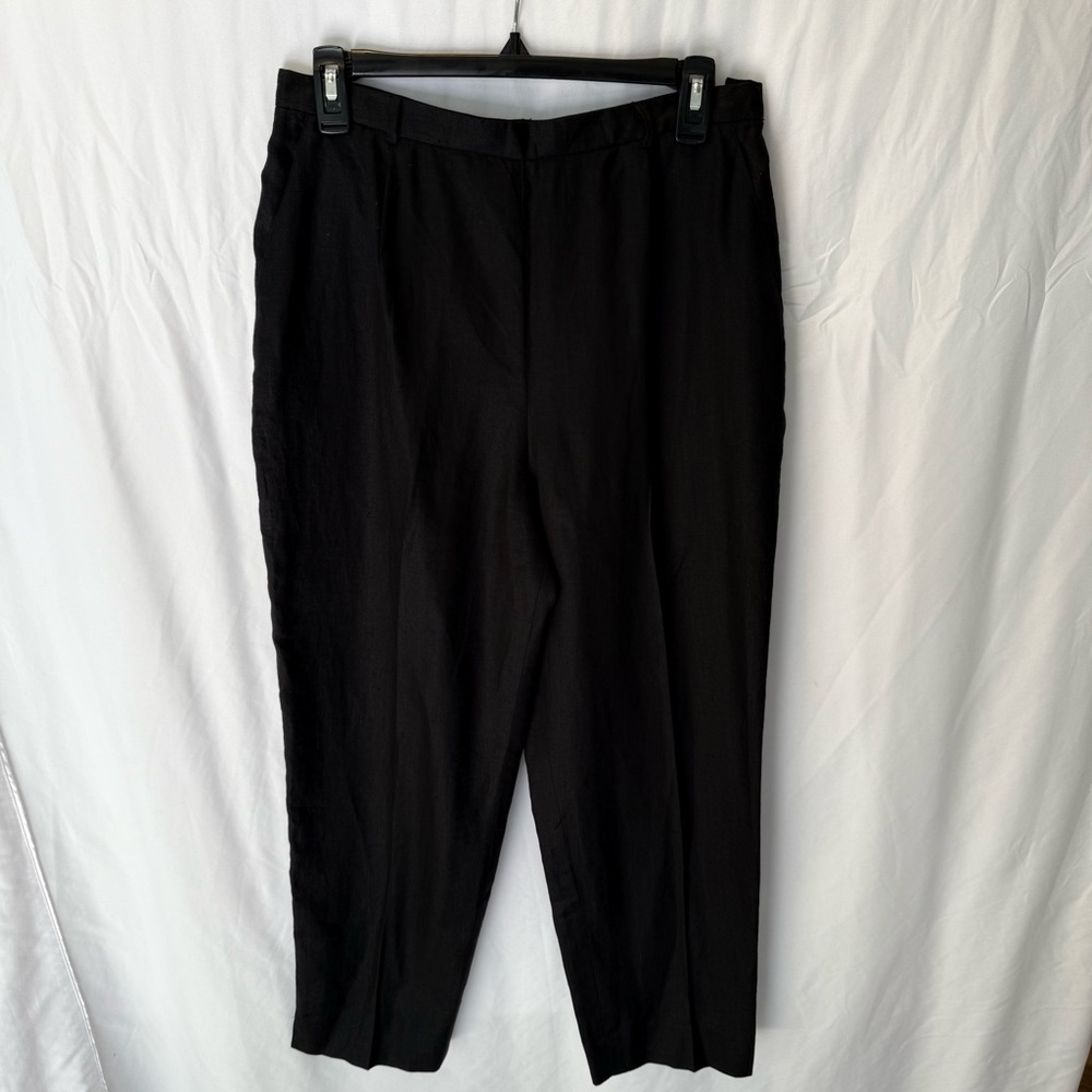Jones New York 100% Linen Black Pants Size‎ 12 Classic Straight Leg Trousers